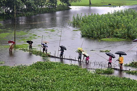 Fishing in flood water in Kamrup
